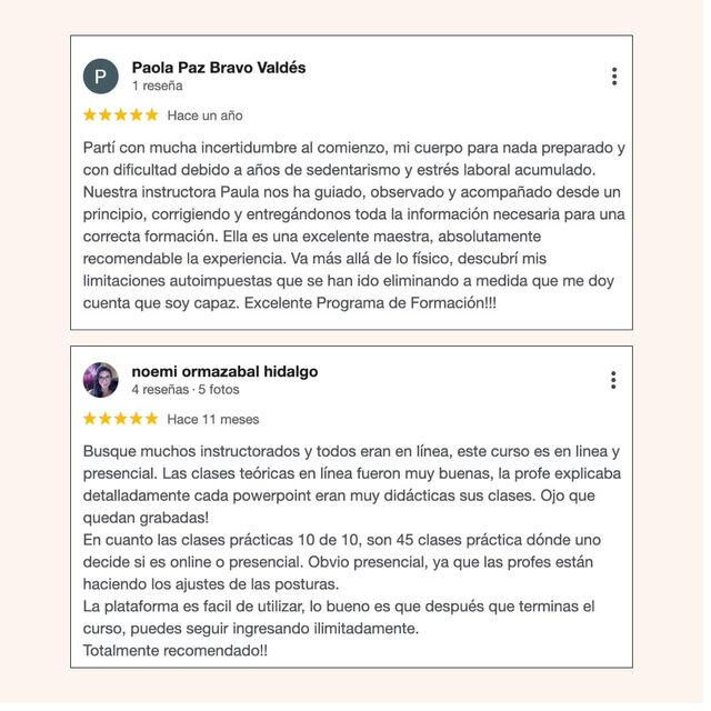 Reseña de Google de alumna de Boticaria Yoga