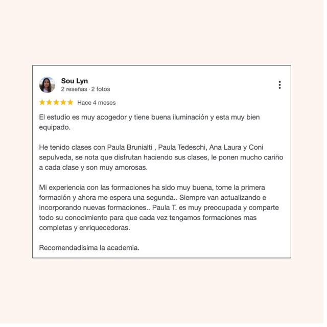 Reseña de Google de alumna de Boticaria Yoga